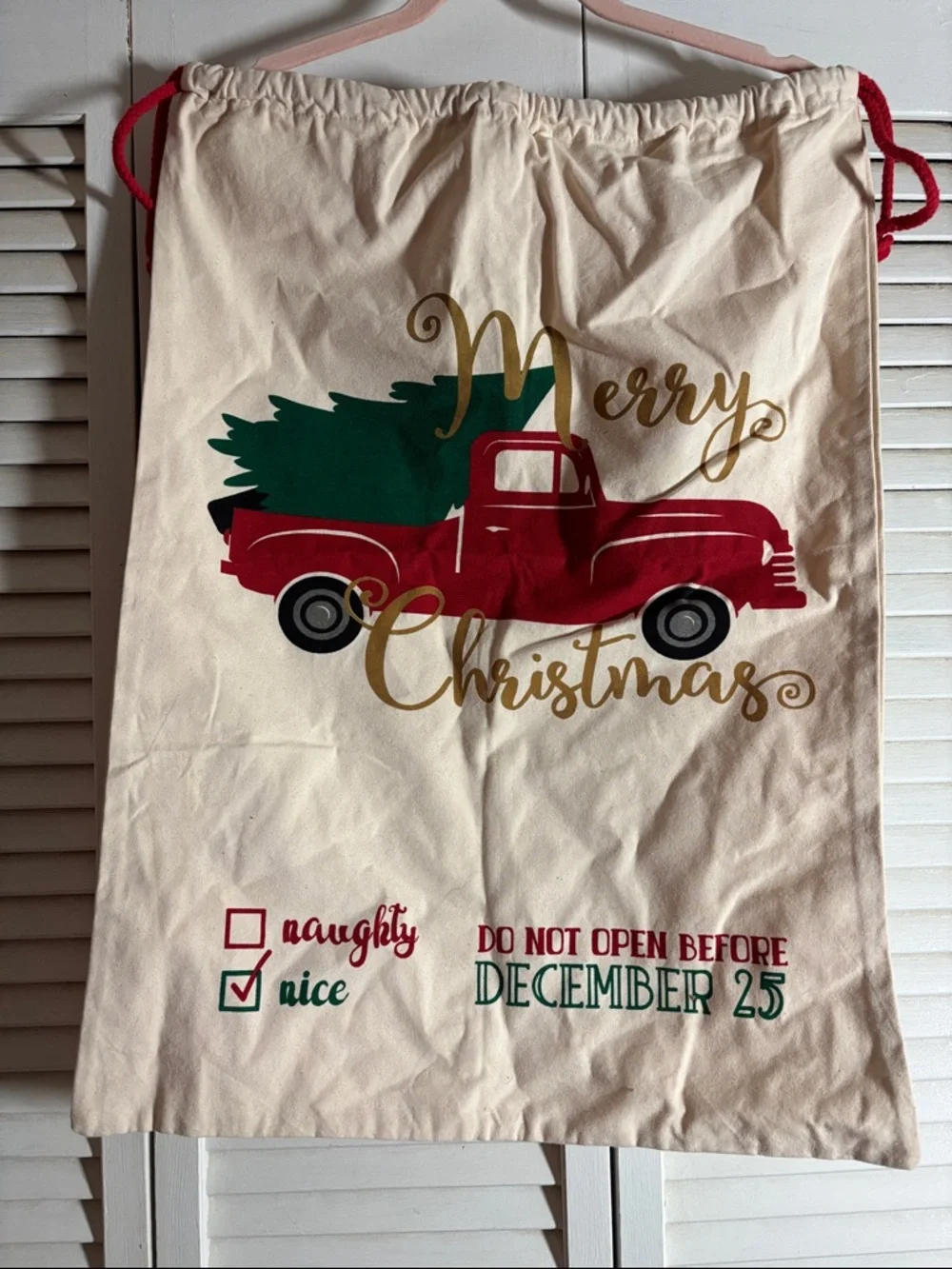 Merry Christmas Red Truck Holiday Gift Sack